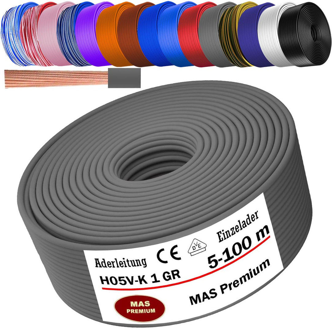 H05 V-K 1 mm² Aderleitung BL-WS BR DBL DBL-WS GNGE oder GR 5 bis 100 m