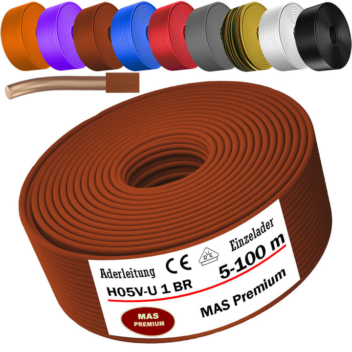 H05 V-U 1 mm² SW GNGE HBL BR GR OR VIO RT oder WS Aderleitung Eindrähtig Einzelader starr - 5 bis 100 m