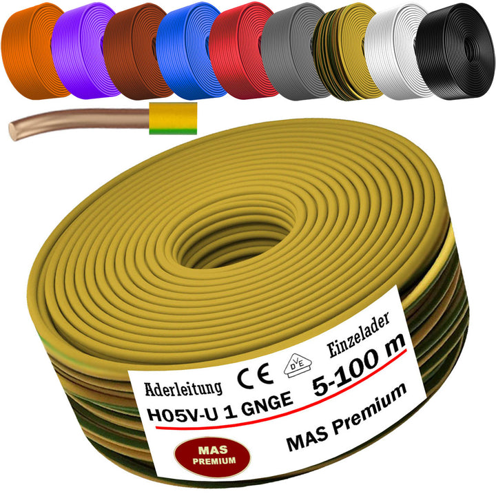 H05 V-U 1 mm² SW GNGE HBL BR GR OR VIO RT oder WS Aderleitung Eindrähtig Einzelader starr - 5 bis 100 m