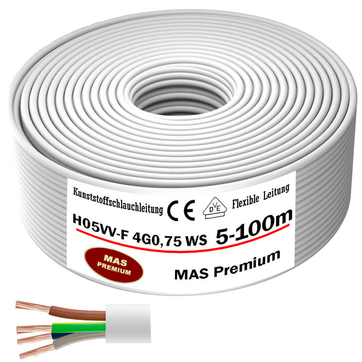 H05VV-F 4G 0,75 Schlauchleitung Weiß 5 bis 100 m