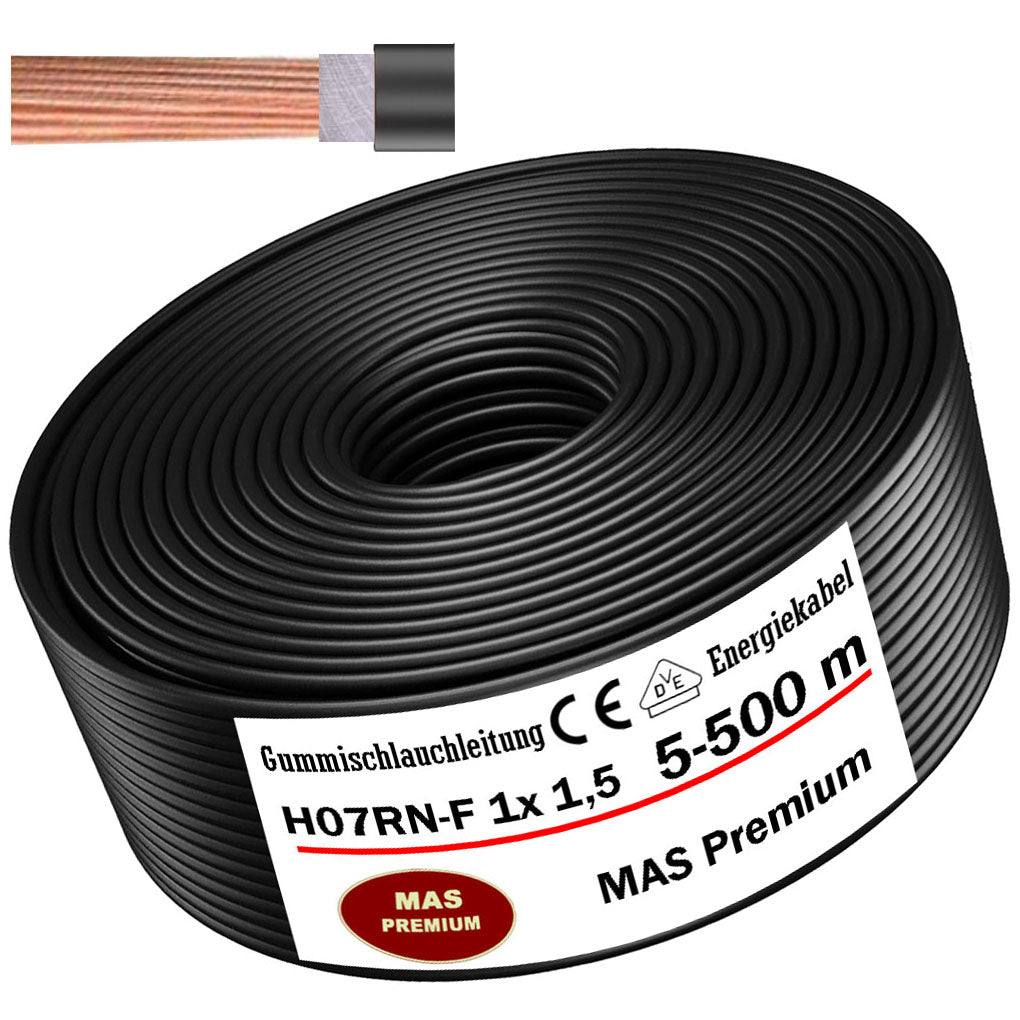 H07RN-F 1x1,5 mm² Gummischlauchleitung Schwarz 5 bis 500 m