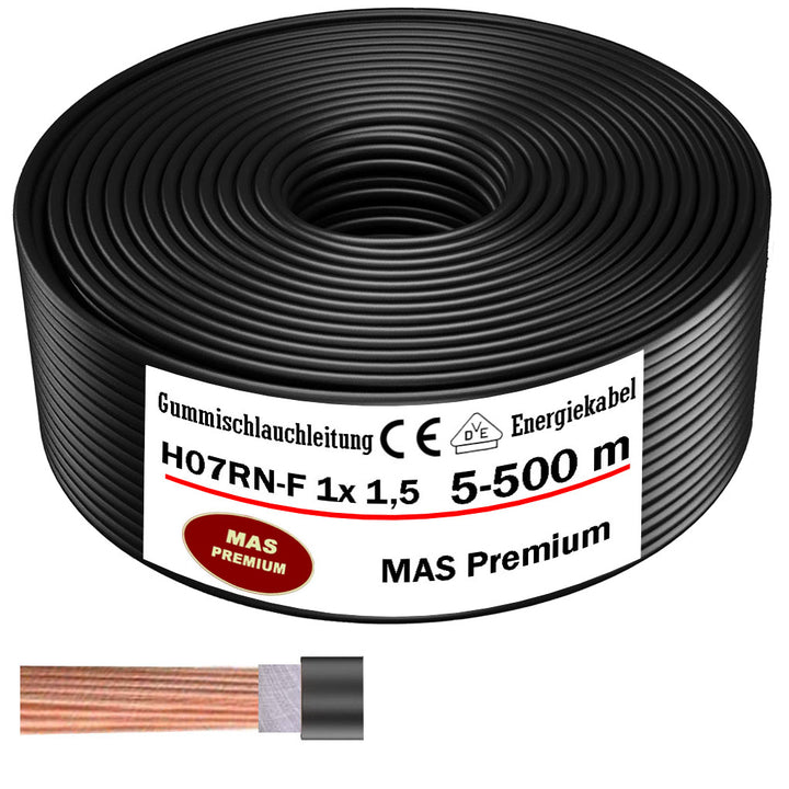 H07RN-F 1x1,5 mm² Gummischlauchleitung Schwarz 5 bis 500 m