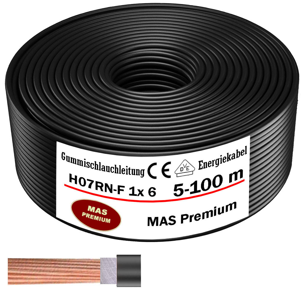 H07RN-F 1x6 mm² Gummischlauchleitung Schwarz 5 bis 100 m