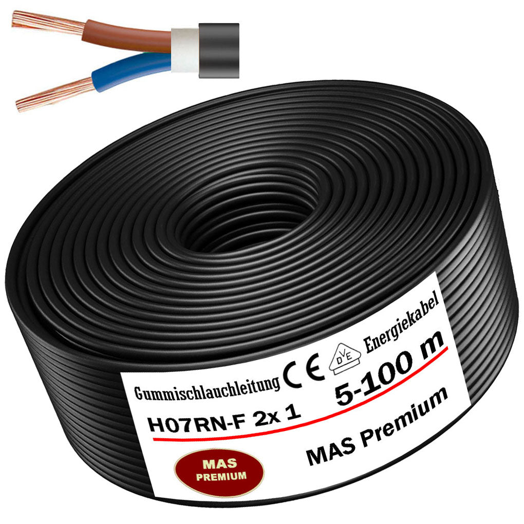 H07RN-F 2x 1 mm² Gummischlauchleitung Schwarz 5 bis 100 m