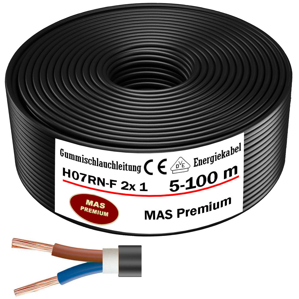 H07RN-F 2x 1 mm² Gummischlauchleitung Schwarz 5 bis 100 m