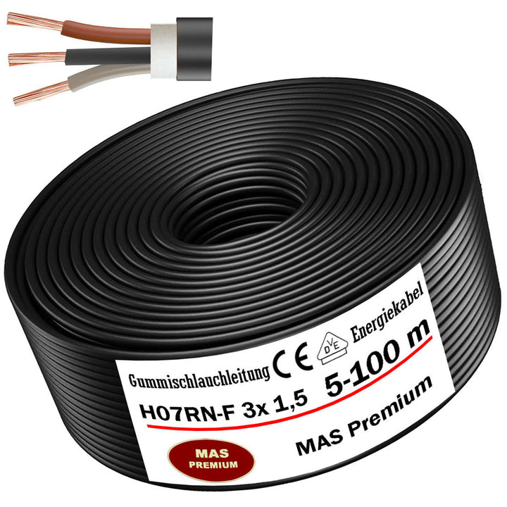 H07RN-F 3x 1,5 mm² Gummischlauchleitung Schwarz 5 bis 100 m