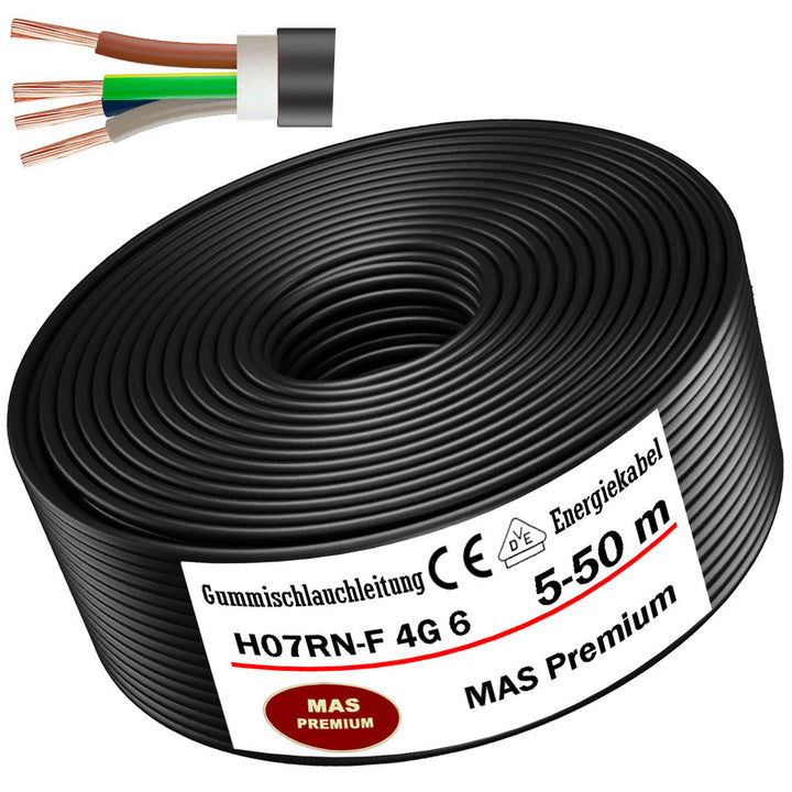 H07RN-F 4G 6 mm² Gummischlauchleitung Schwarz 5 bis 50 m