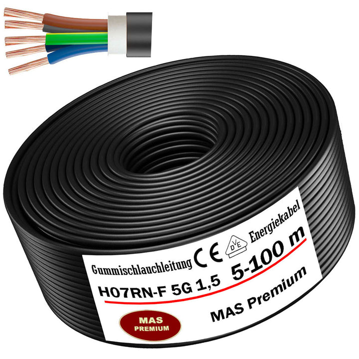 H07RN-F 5G 1,5 mm² Gummischlauchleitung Schwarz 5 bis 100 m