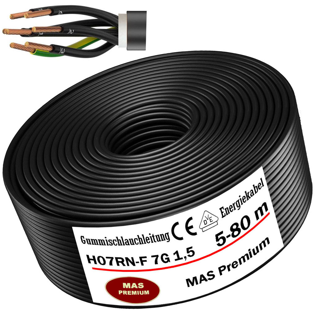 H07RN-F 7G 1,5 mm² Gummischlauchleitung Schwarz 5 bis 80 m