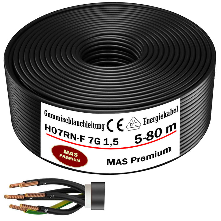 H07RN-F 7G 1,5 mm² Gummischlauchleitung Schwarz 5 bis 80 m