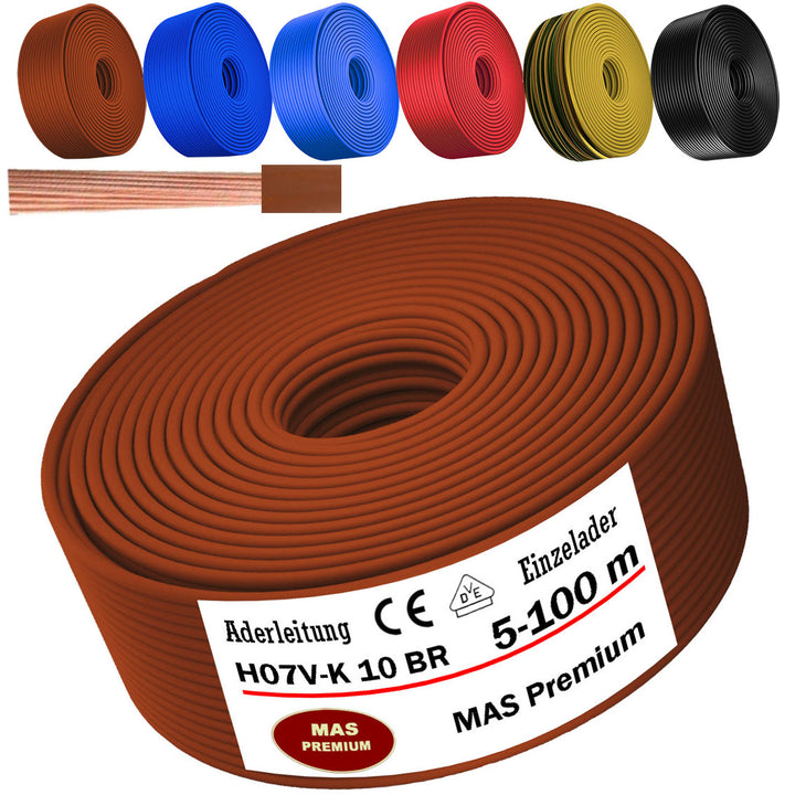 H07 V-K 10 mm² SW, BR, DBL oder GNGE Aderleitung - 5 bis 100 m