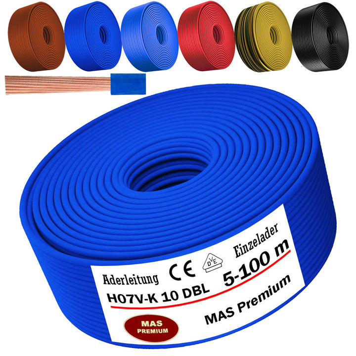H07 V-K 10 mm² SW, BR, DBL oder GNGE Aderleitung - 5 bis 100 m