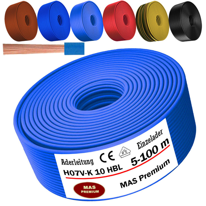 H07 V-K 10 mm² HBL, GR, OR oder RT Aderleitung - 5 bis 100 m