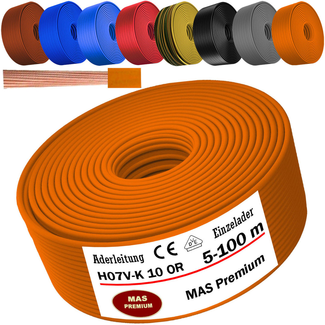 H07 V-K 10 mm² HBL, GR, OR oder RT Aderleitung - 5 bis 100 m