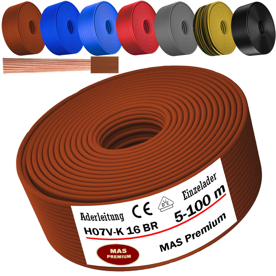 H07 V-K 16 mm² SW, BR, DBL oder GNGE Aderleitung - 5 bis 100 m