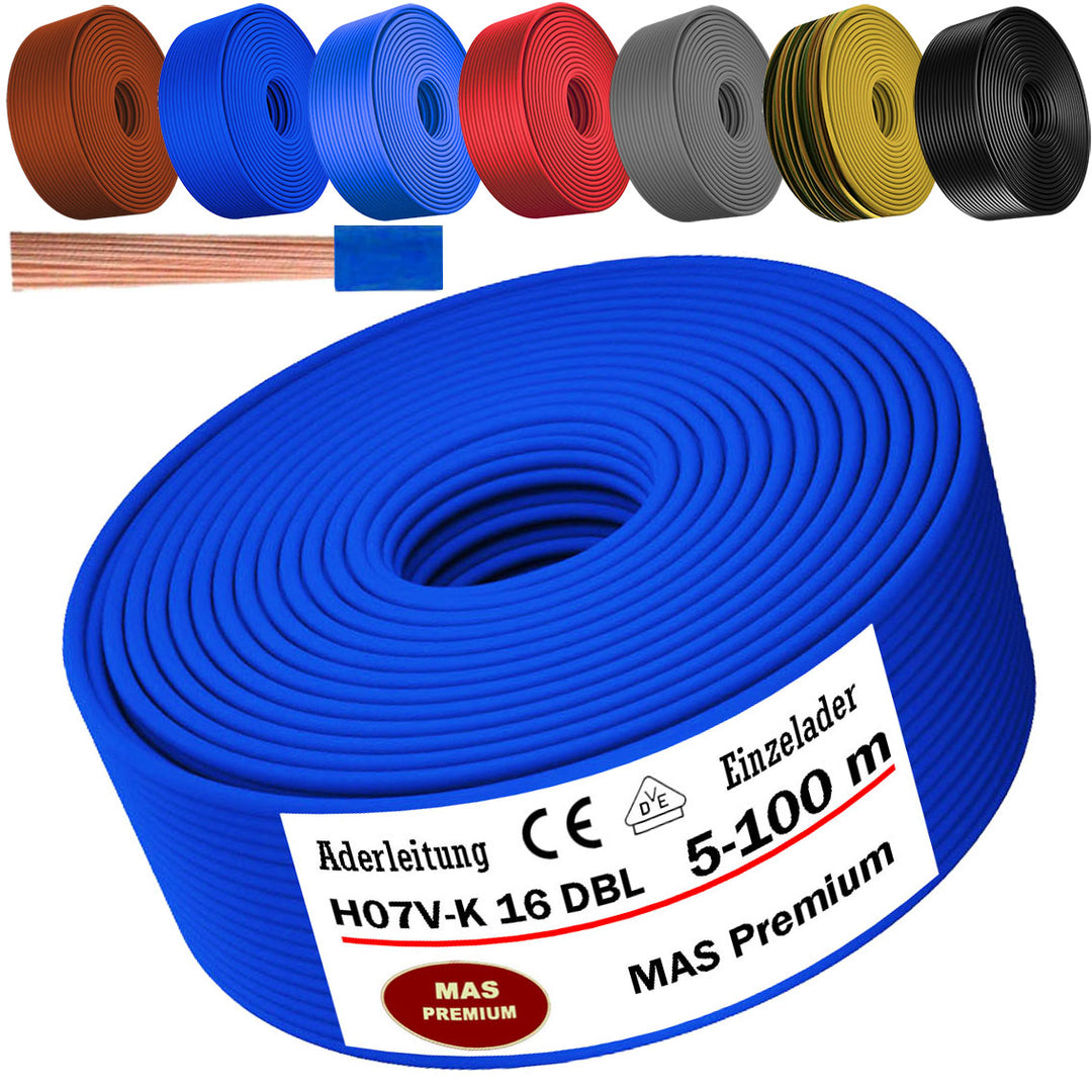 H07 V-K 16 mm² SW, BR, DBL oder GNGE Aderleitung - 5 bis 100 m