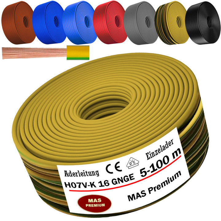 H07 V-K 16 mm² SW, BR, DBL oder GNGE Aderleitung - 5 bis 100 m