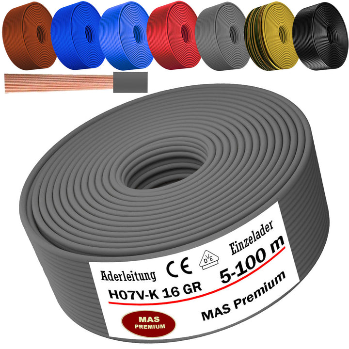 H07 V-K 16 mm² GR, HBL, OR oder RT Aderleitung - 5 bis 100 m