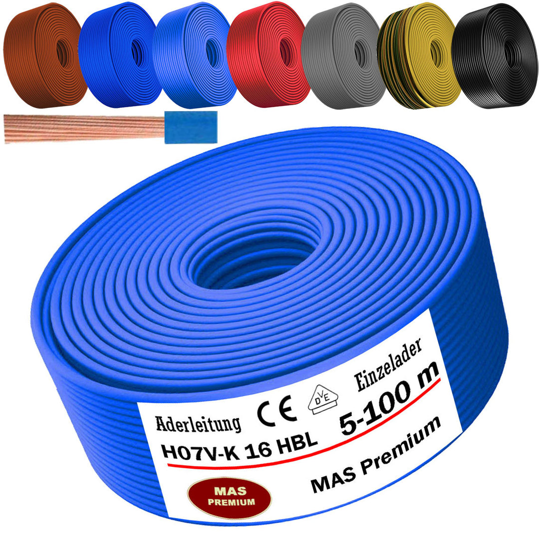 H07 V-K 16 mm² GR, HBL, OR oder RT Aderleitung - 5 bis 100 m
