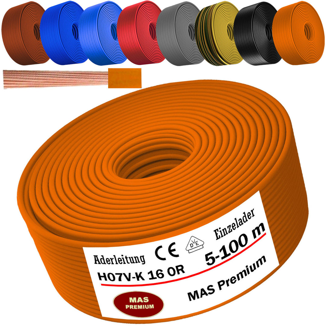H07 V-K 16 mm² GR, HBL, OR oder RT Aderleitung - 5 bis 100 m