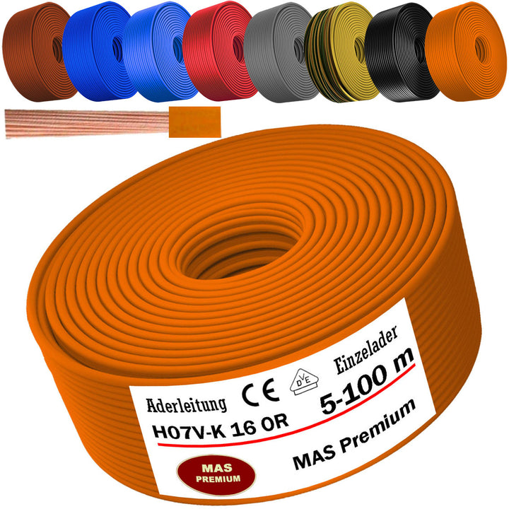 H07 V-K 16 mm² GR, HBL, OR oder RT Aderleitung - 5 bis 100 m