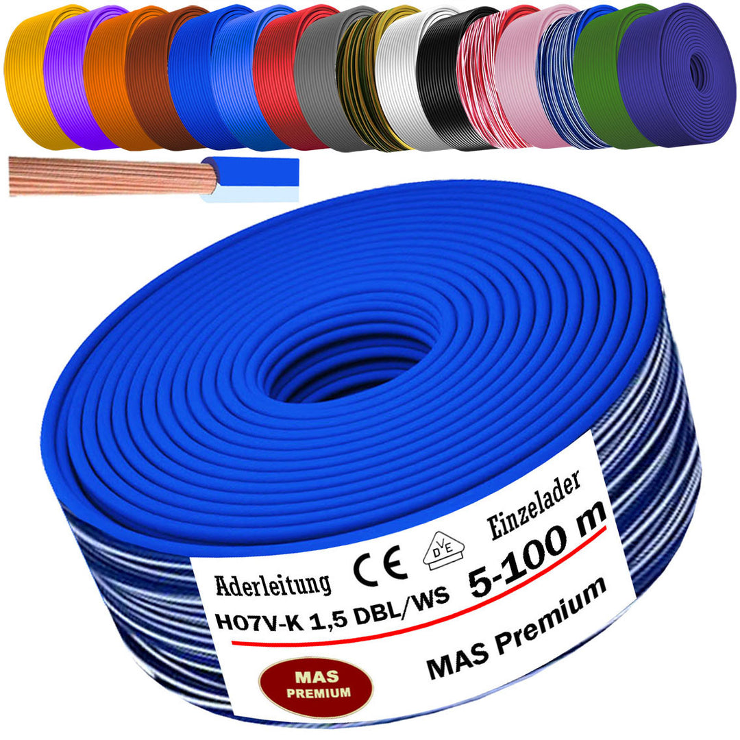 H07 V-K 1,5 mm² Aderleitung RS, RTWS oder DBLWS 5 bis 100 m