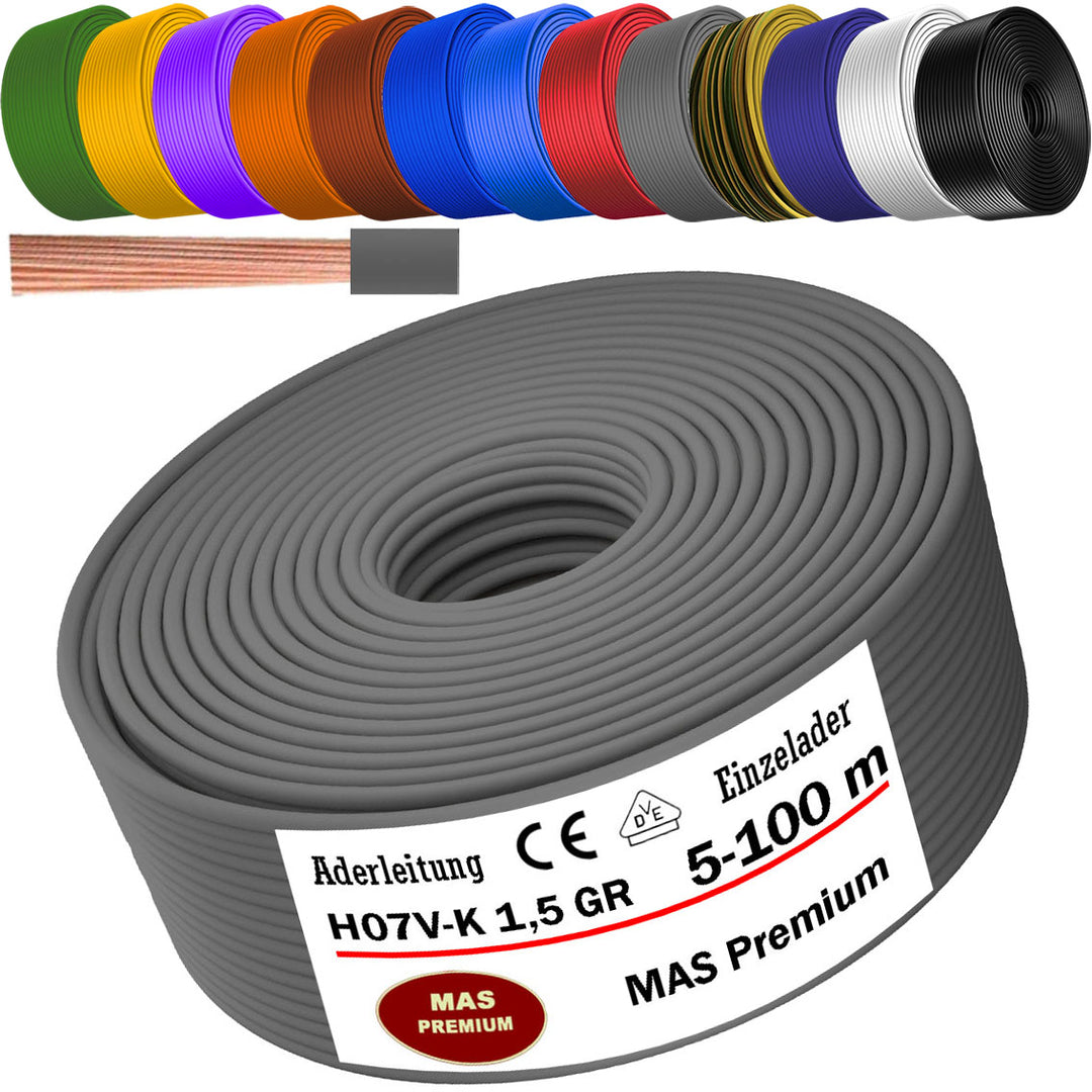 H07 V-K 1,5 mm² Aderleitung OR; GR; WS; VIO; U-MAR.BL oder GE 5 bis 100 m