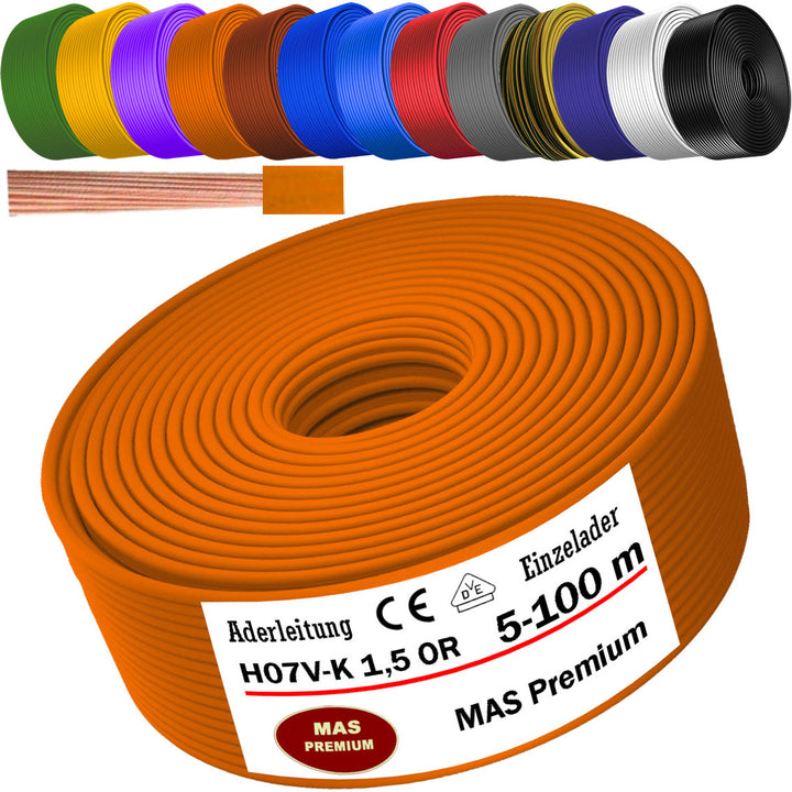 H07 V-K 1,5 mm² Aderleitung OR; GR; WS; VIO; U-MAR.BL oder GE 5 bis 100 m