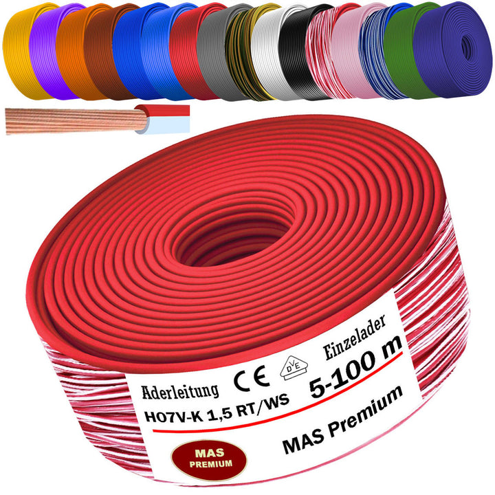 H07 V-K 1,5 mm² Aderleitung RS, RTWS oder DBLWS 5 bis 100 m