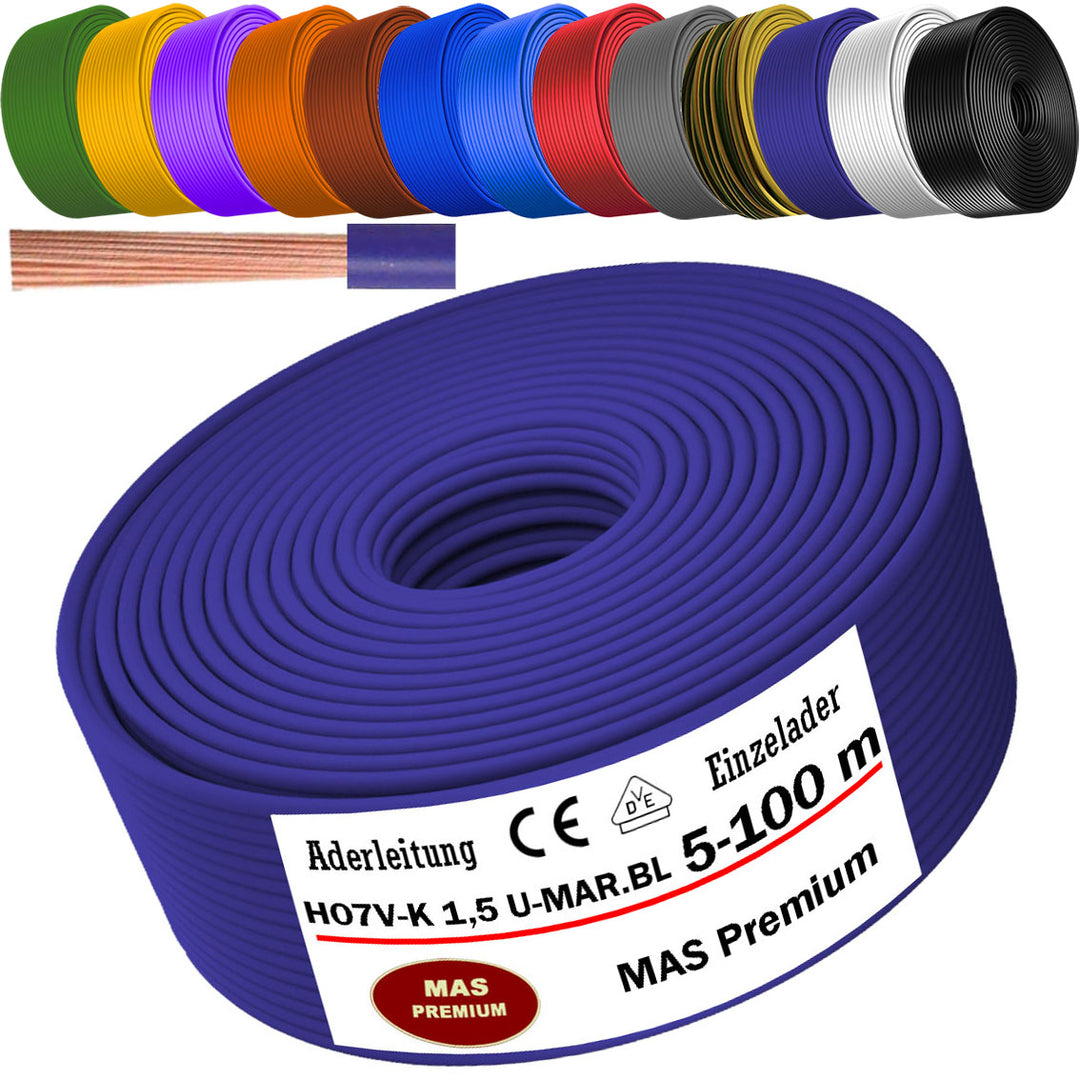 H07 V-K 1,5 mm² Aderleitung OR; GR; WS; VIO; U-MAR.BL oder GE 5 bis 100 m
