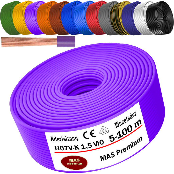 H07 V-K 1,5 mm² Aderleitung OR; GR; WS; VIO; U-MAR.BL oder GE 5 bis 100 m