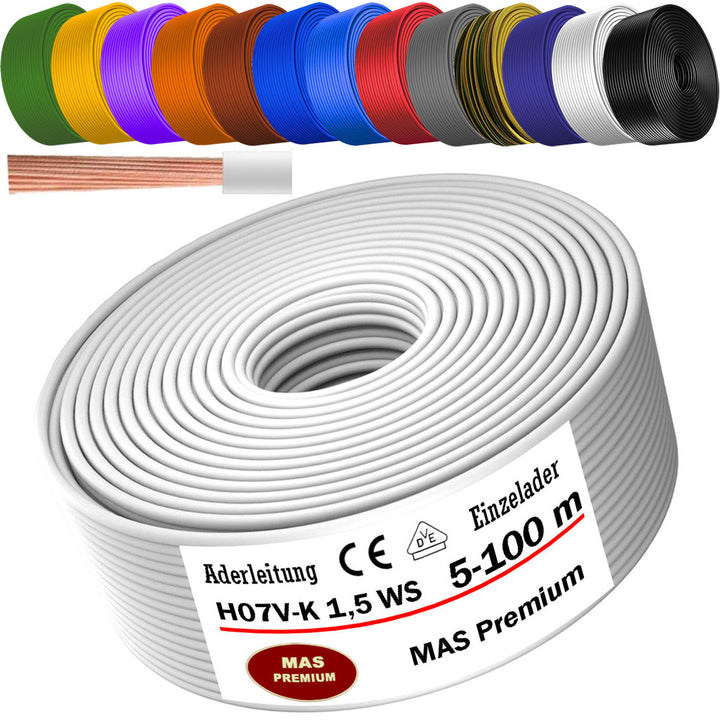 H07 V-K 1,5 mm² Aderleitung OR; GR; WS; VIO; U-MAR.BL oder GE 5 bis 100 m