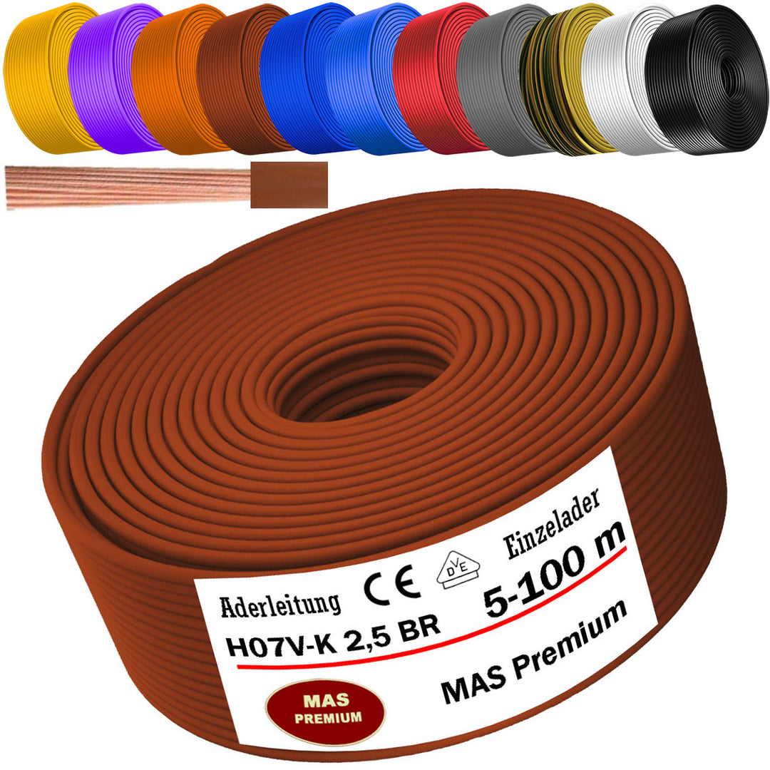 H07 V-K 2,5 mm² SW; HBL; GNGE; RT; DBL oder BR Aderleitung - 5 bis 100 m