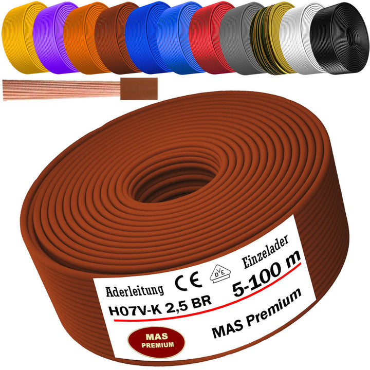 H07 V-K 2,5 mm² SW; HBL; GNGE; RT; DBL oder BR Aderleitung - 5 bis 100 m