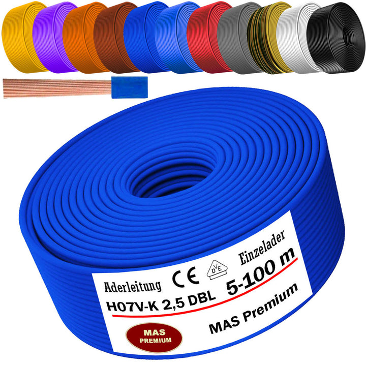 H07 V-K 2,5 mm² SW; HBL; GNGE; RT; DBL oder BR Aderleitung - 5 bis 100 m