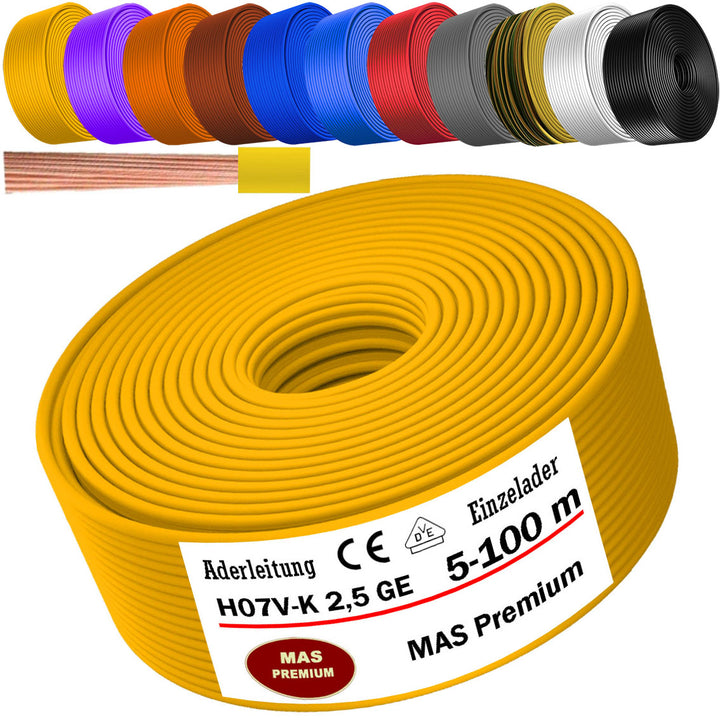 H07 V-K 2,5 mm² OR; GR; WS; VIO, GE oder GN Aderleitung - 5 bis 100 m