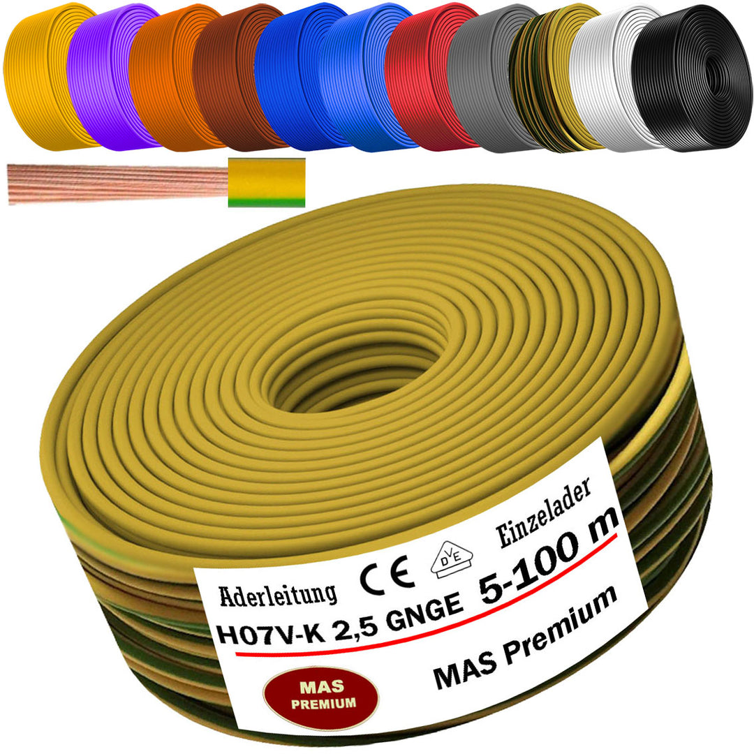 H07 V-K 2,5 mm² SW; HBL; GNGE; RT; DBL oder BR Aderleitung - 5 bis 100 m