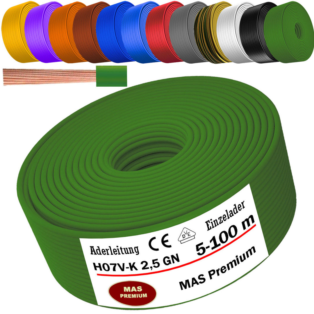 H07 V-K 2,5 mm² OR; GR; WS; VIO, GE oder GN Aderleitung - 5 bis 100 m