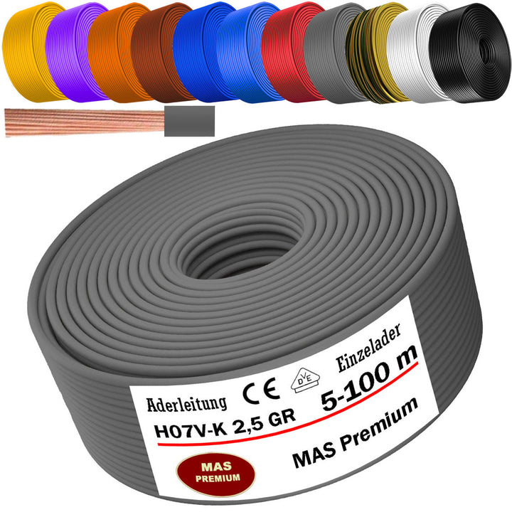 H07 V-K 2,5 mm² OR; GR; WS; VIO, GE oder GN Aderleitung - 5 bis 100 m