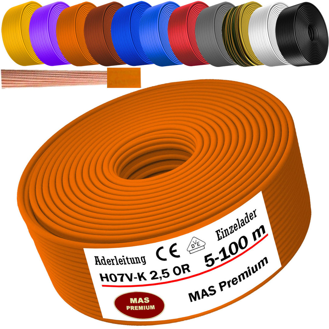 H07 V-K 2,5 mm² OR; GR; WS; VIO, GE oder GN Aderleitung - 5 bis 100 m
