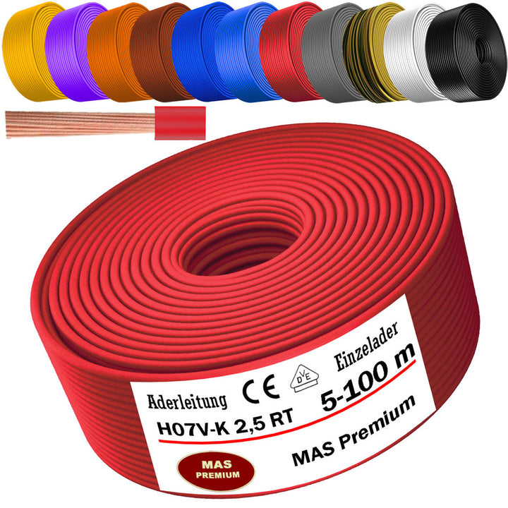 H07 V-K 2,5 mm² SW; HBL; GNGE; RT; DBL oder BR Aderleitung - 5 bis 100 m