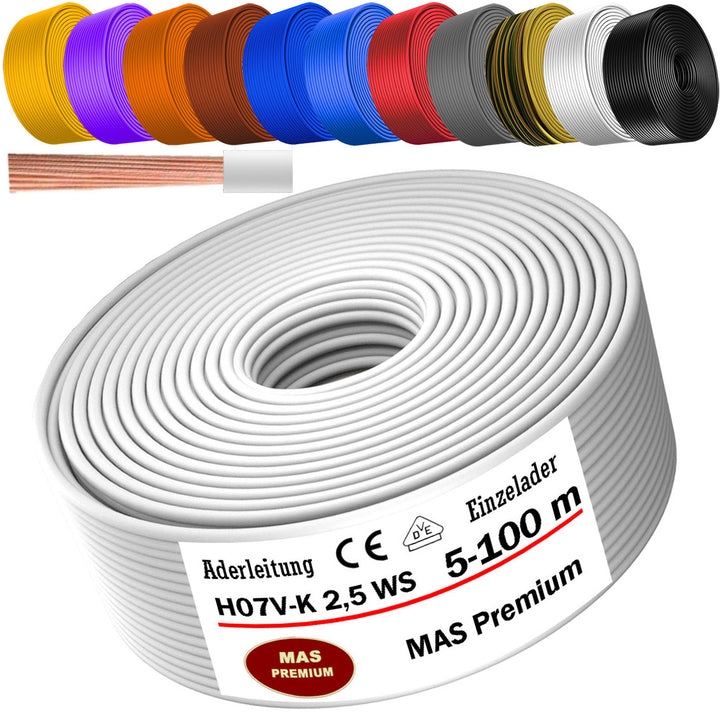H07 V-K 2,5 mm² OR; GR; WS; VIO, GE oder GN Aderleitung - 5 bis 100 m