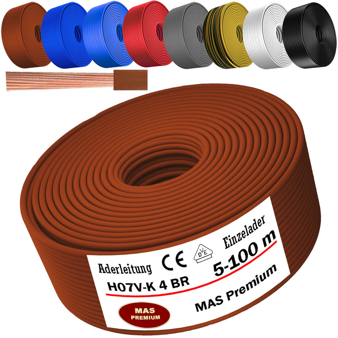 H07 V-K 4 mm² DBL, BR, WS, GE oder GR Aderleitung - 5 bis 100 m