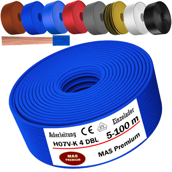 H07 V-K 4 mm² DBL, BR, WS, GE oder GR Aderleitung - 5 bis 100 m