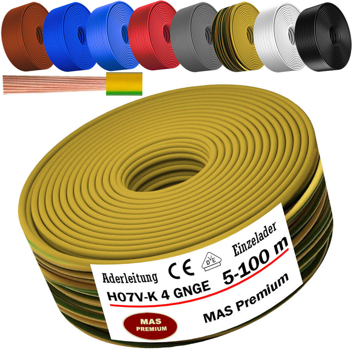 H07 V-K 4 mm² SW, HBL, GNGE, OR, VIO oder RT Aderleitung - 5 bis 100 m