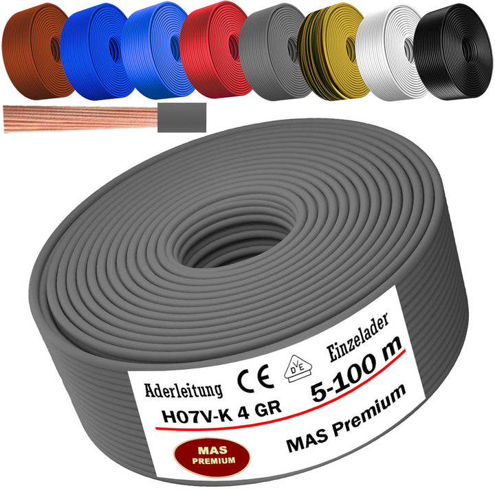 H07 V-K 4 mm² DBL, BR, WS, GE oder GR Aderleitung - 5 bis 100 m