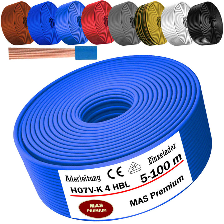 H07 V-K 4 mm² SW, HBL, GNGE, OR, VIO oder RT Aderleitung - 5 bis 100 m