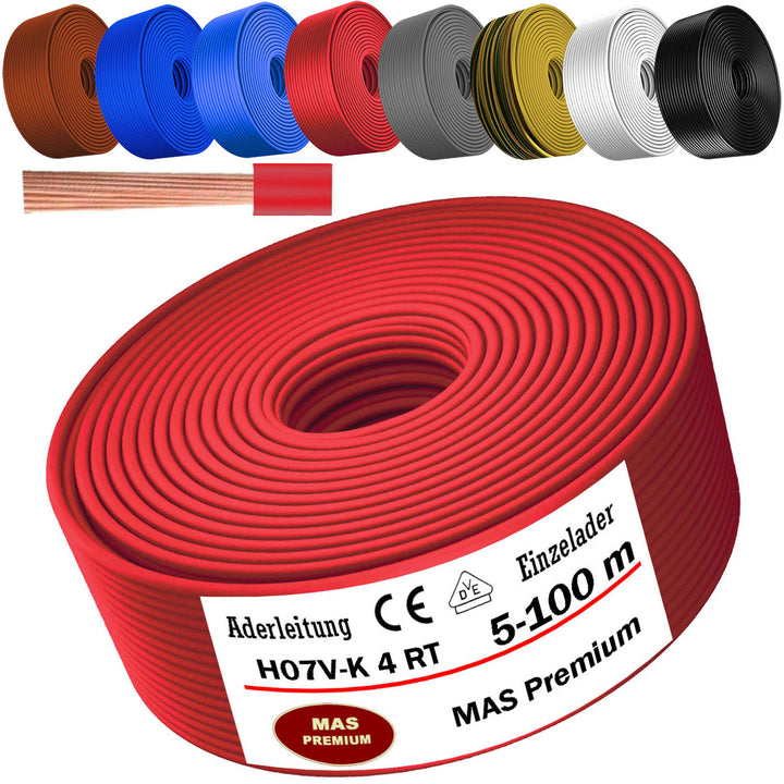 H07 V-K 4 mm² SW, HBL, GNGE, OR, VIO oder RT Aderleitung - 5 bis 100 m