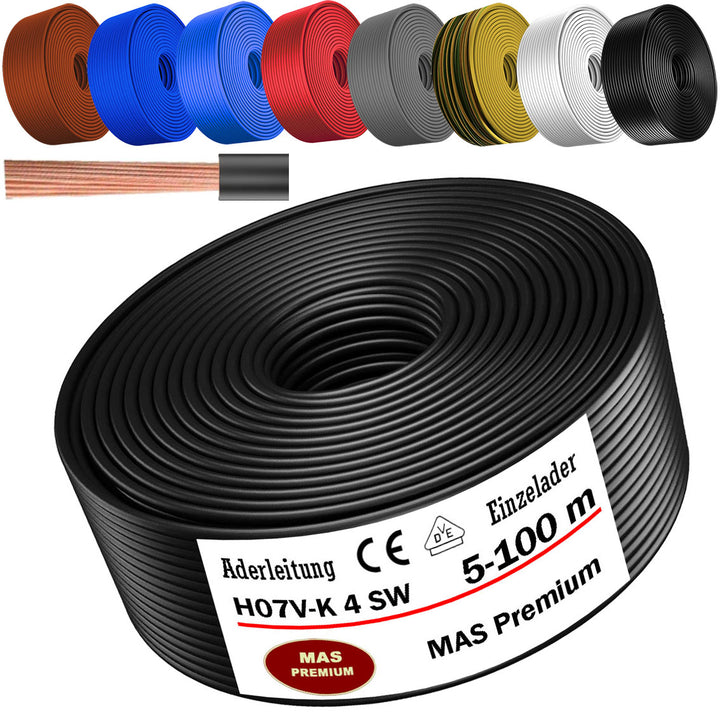H07 V-K 4 mm² SW, HBL, GNGE, OR, VIO oder RT Aderleitung - 5 bis 100 m