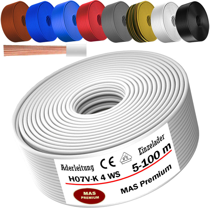 H07 V-K 4 mm² DBL, BR, WS, GE oder GR Aderleitung - 5 bis 100 m